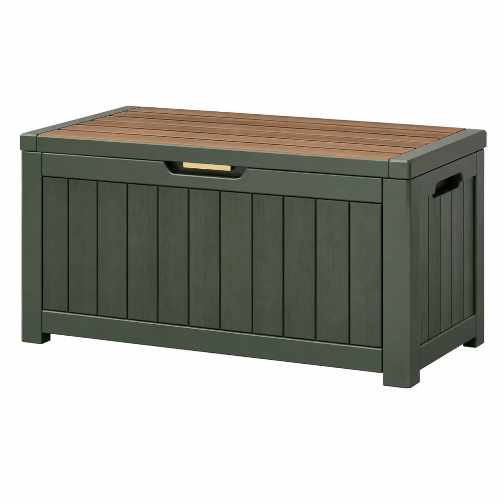 Garten Aufbewahrungsbox 120 x 60 x 63 cm Kunststoff Grün Braun - Holzoptik mit Deckel