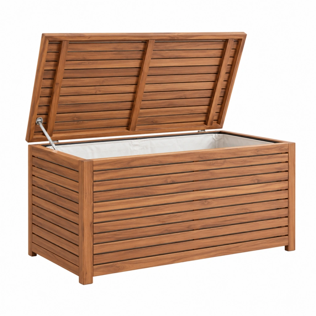 Gartentruhe 150 x 70 x 75 cm Holz Braun mit Klappdeckel für Außenbereich