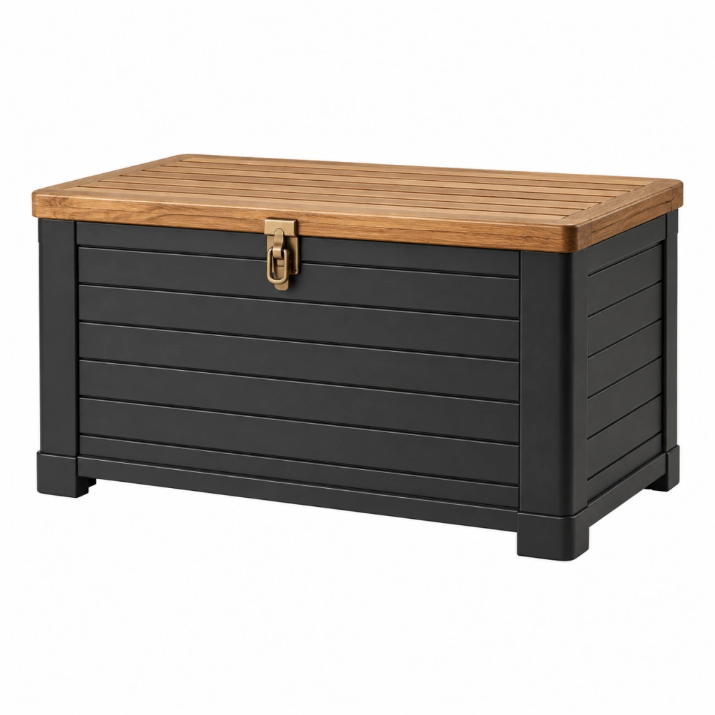 Garten-Aufbewahrungsbox 120 x 60 x 65 cm Holz Kunststoff Schwarz Braun mit Deckel