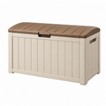 Garten-Aufbewahrungsbox 120 x 60 x 63 cm Kunststoff Beige/Braun mit Holzoptik und Klappdeckel
