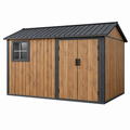 Gartengerätehaus 250 x 200 x 220 cm Stahl in Holzoptik Braun Schwarz mit Doppeltür und Fenster