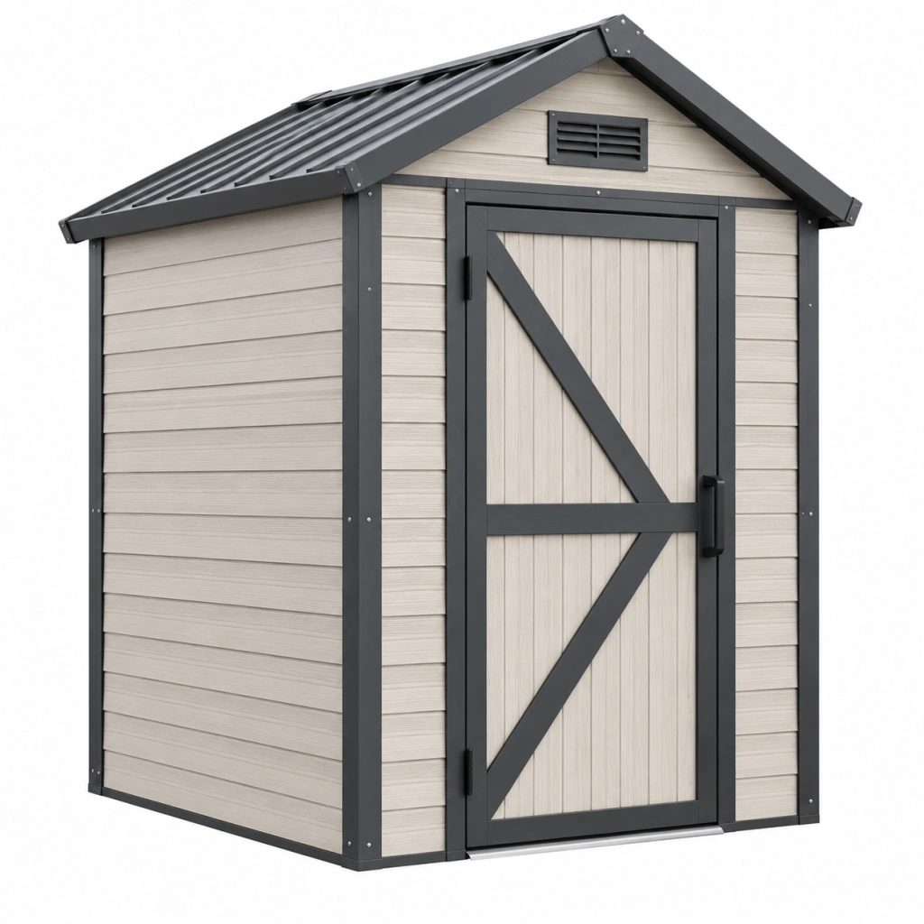 Gartenhaus 130 x 192 x 198 cm Kunststoff Beige Anthrazit mit Satteldach und Tür
