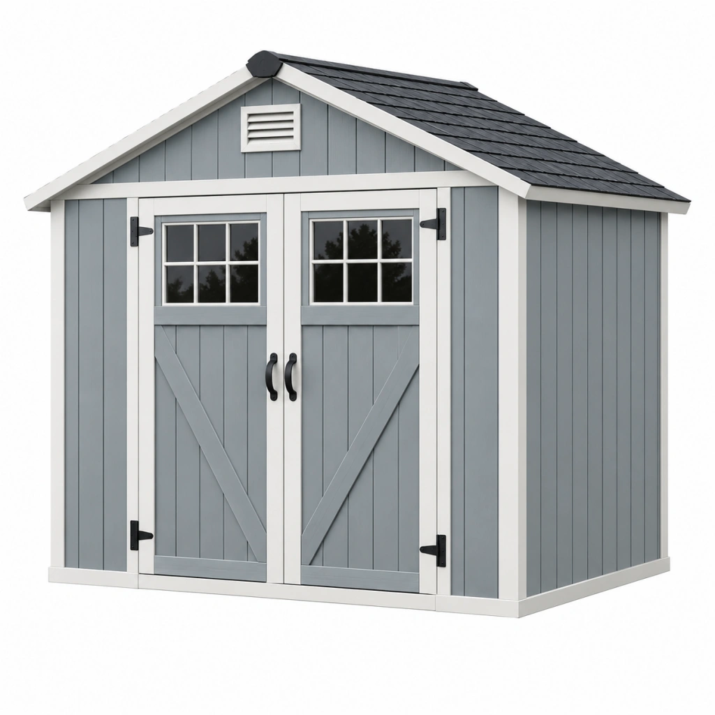 Gartenhaus 180 x 120 x 190 cm aus Holz Grau Weiß mit Doppeltür im Landhausstil