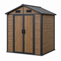 Garten-Gerätehaus 213 x 130 x 173 cm Metall Holzoptik Braun Anthrazit mit Doppeltür und Lüftung