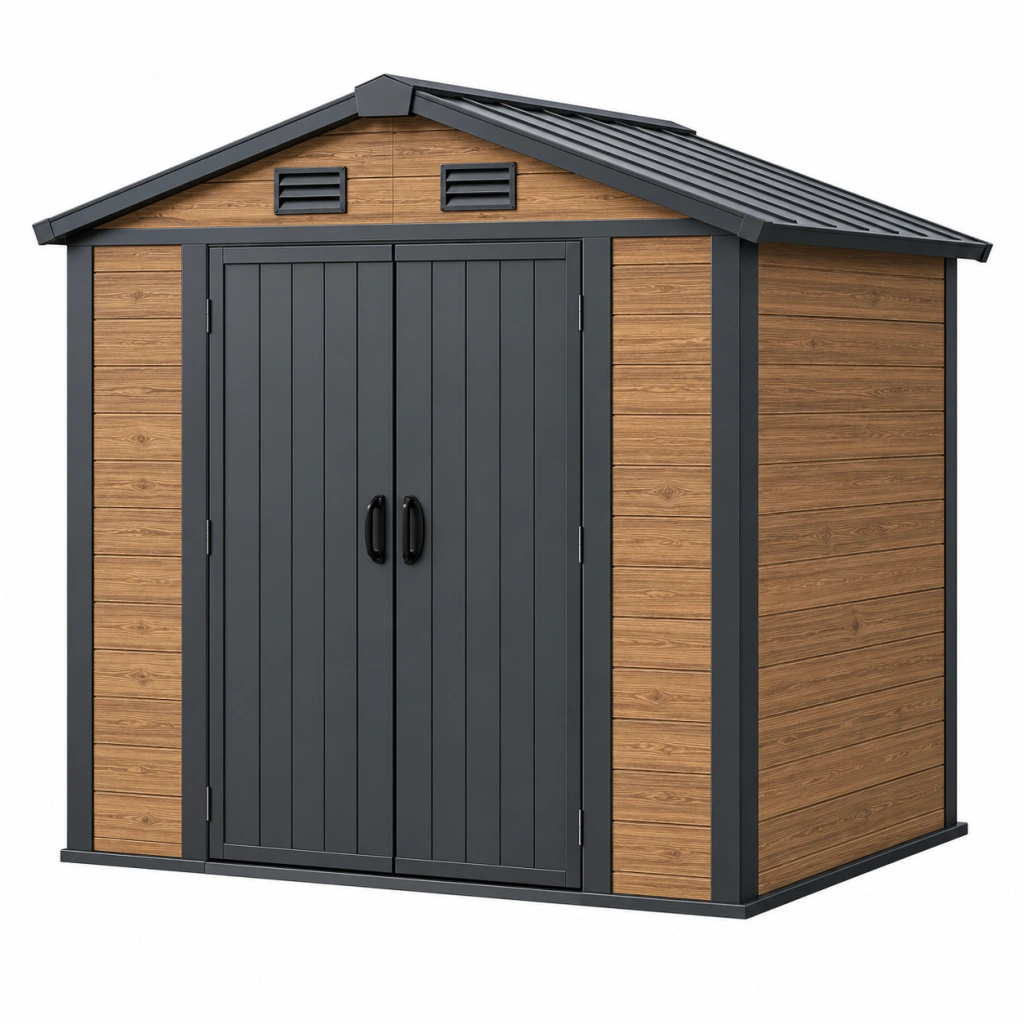 Gartenhaus 200 x 120 x 190 cm Metall Holzoptik Anthrazit mit Doppeltür