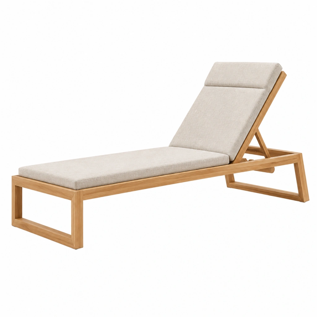 Sonnenliege 200 x 70 cm aus Holz in Naturbeige mit verstellbarer Rückenlehne