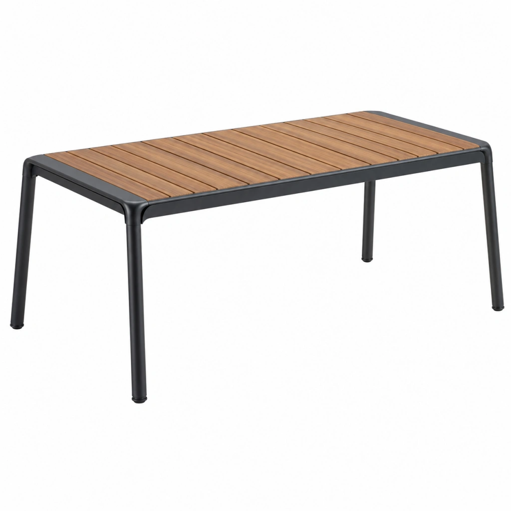 Gartentisch 150 x 90 x 75 cm Holz und Metall Braun Schwarz rechteckig