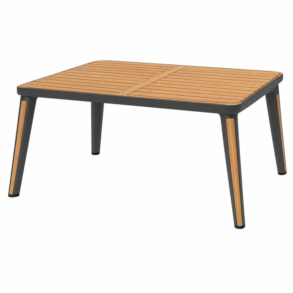 Gartentisch 150 x 90 x 75 cm Aluminium Holz Schwarz Natur rechteckig