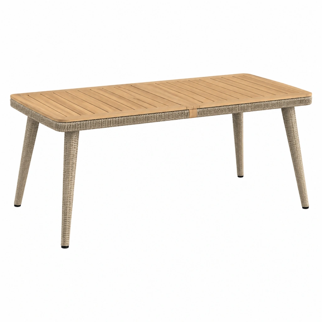 Gartentisch 180 x 90 x 75 cm Holz Natur Polyrattan rechteckig