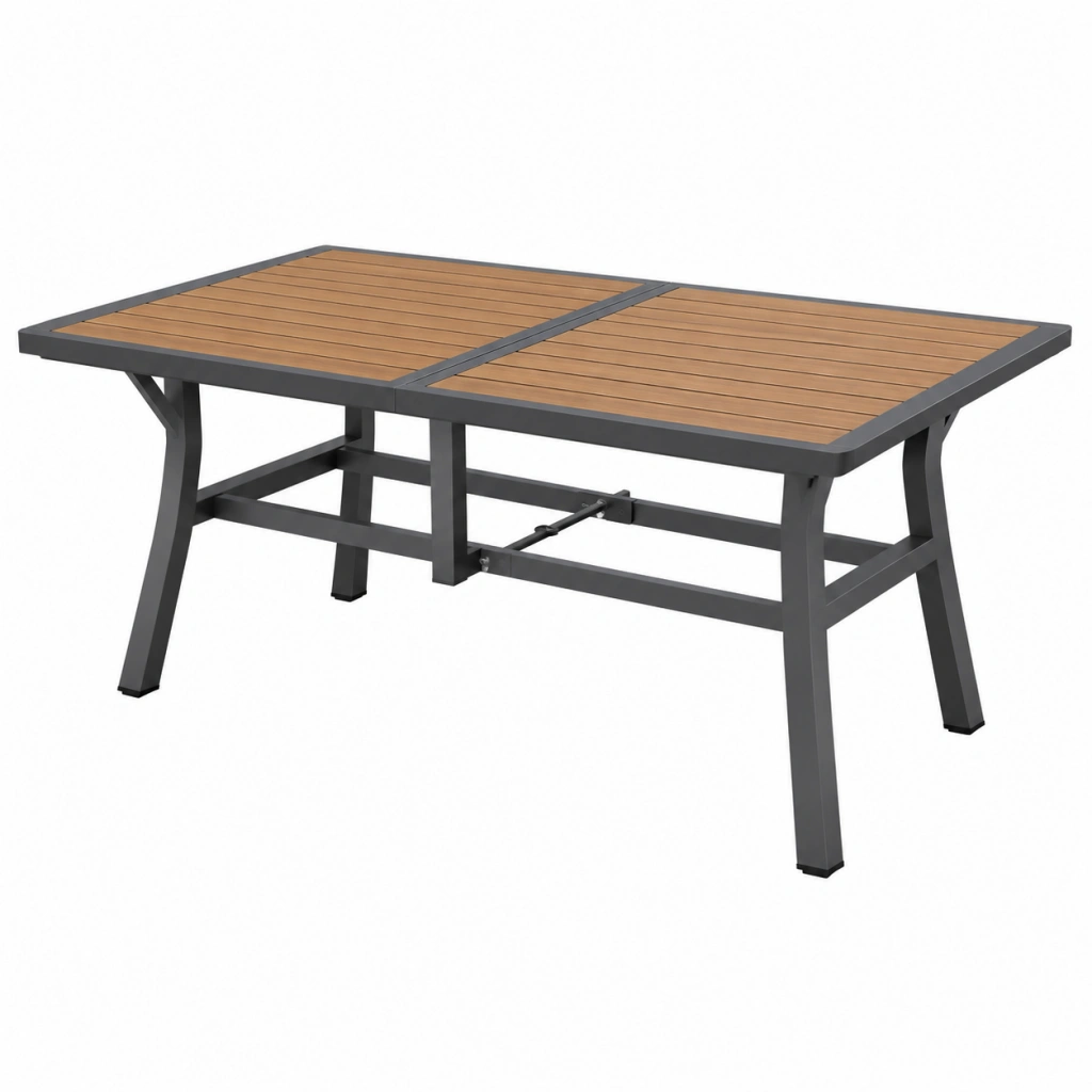 Ausziehbarer Gartentisch 160-220 x 90 x 75 cm Aluminium Holzoptik Braun Anthrazit