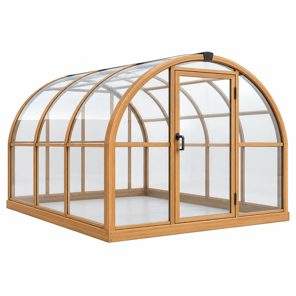 Gewächshaus 300 x 240 x 240 cm Holz Transparent mit Runddach und Tür