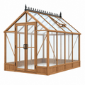Gartengewächshaus 300 x 240 x 300 cm Holz Braun Transparent mit Satteldach und Doppeltür