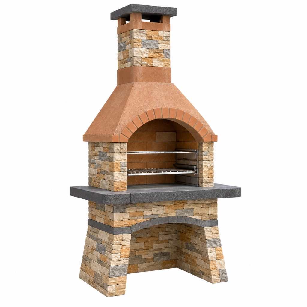 Gartengrill 120x75x245 cm Stein Terrakotta mit Kamin und Grillrost