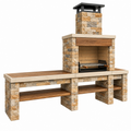 Gartengrill 200 x 70 x 220 cm Stein Holz Braun Beige - Außenkamin mit Grillrost