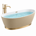Freistehende Badewanne 170 x 80 cm aus Acryl cremeweiß mit goldfarbenem geriffeltem Sockel