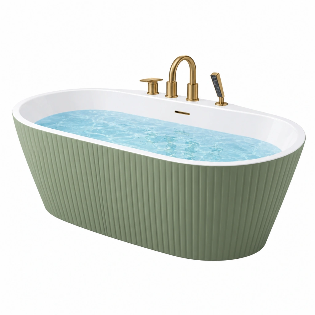 Freistehende Badewanne 170 x 80 cm aus Acryl Grün Weiß mit geriffelter Oberfläche