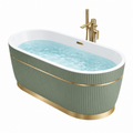 Freistehende Badewanne 170 x 75 x 58 cm aus Acryl in Salbeigrün Gold mit gerilltem Design