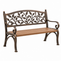 Gartenbank 122 x 61 x 90 cm aus Metall und Holz Braun Bronze - 2-Sitzer mit Blattornamenten