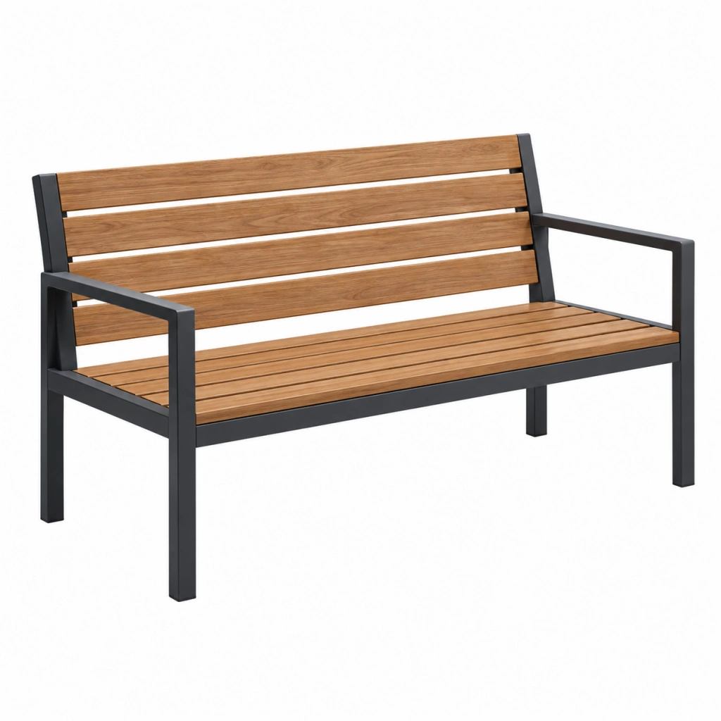 Gartenbank 120 x 60 x 85 cm Holz Metall Braun Schwarz mit Rückenlehne