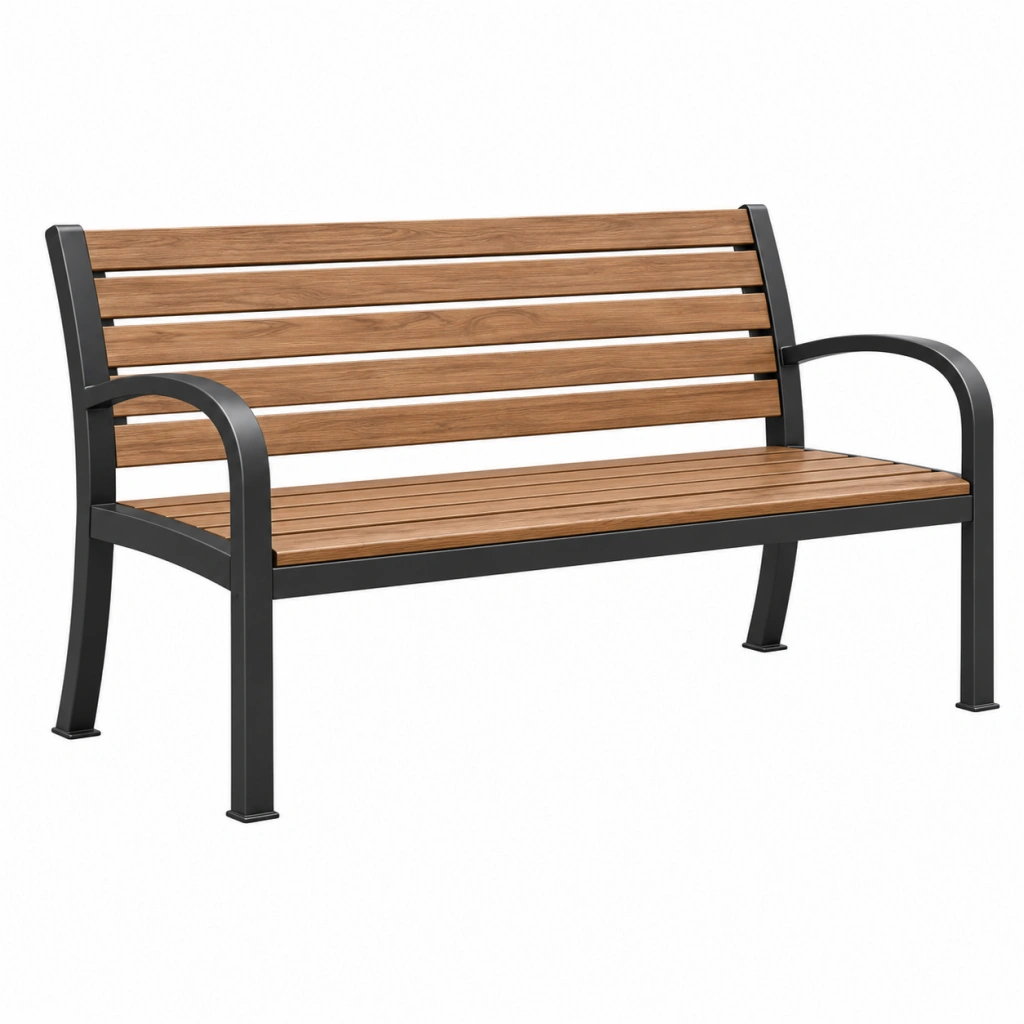 Gartenbank 120 x 60 x 85 cm Holz Metall Braun Schwarz mit Armlehnen